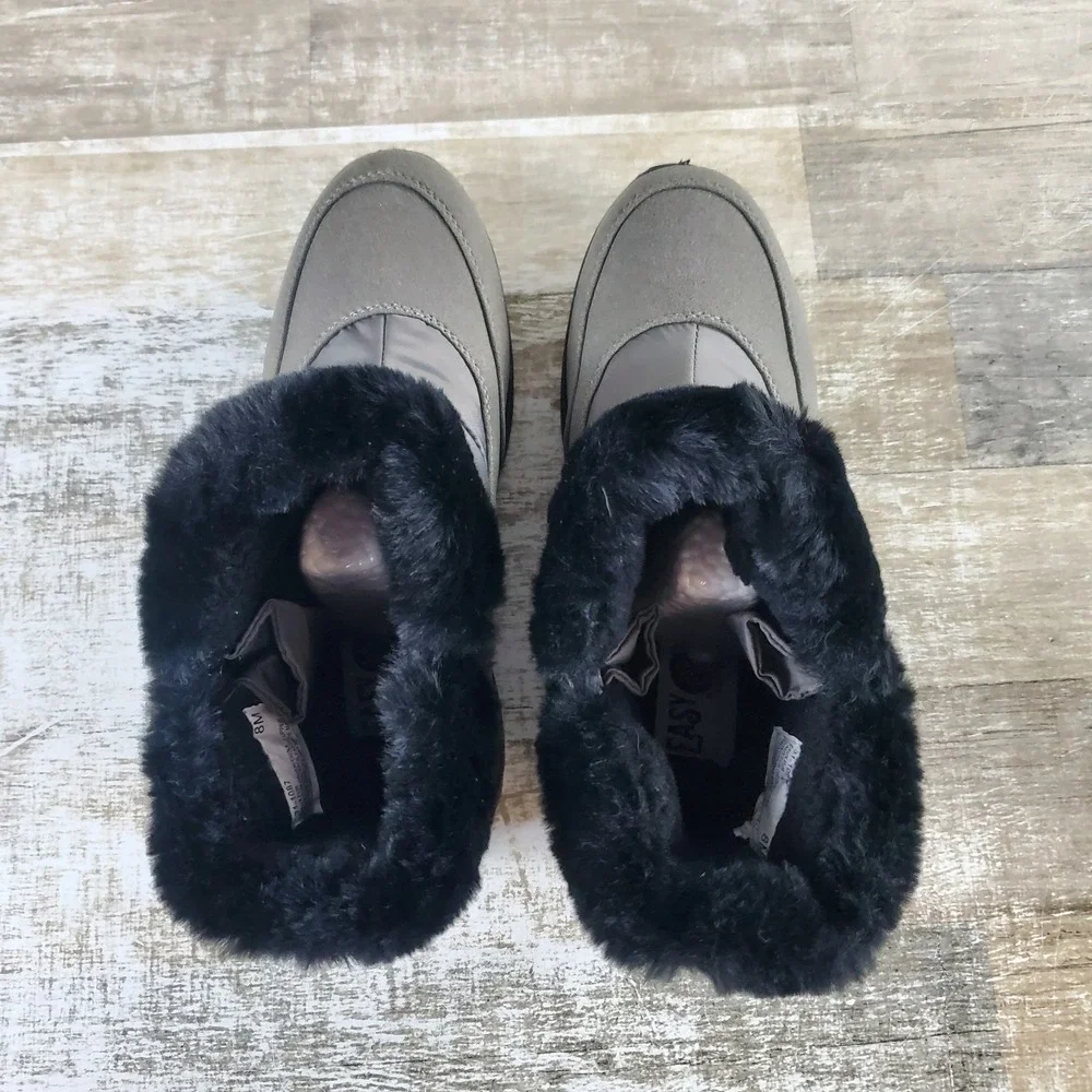 Easy Street Frosty Womens Winter Boots Sz 8 M Gray Nylon Puffered Faux Fur